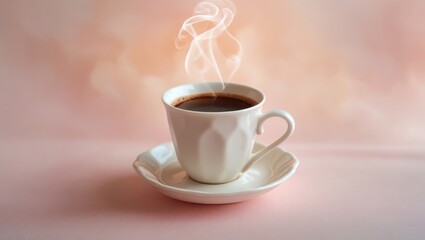 Obraz premium Banner with a cup of black coffee on a pink background. free space for text