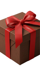 Obraz premium Isolated Gift Box with Sparkling Brown Wrapping and Elegant Red Ribbon