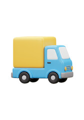 3d Render Of Blue Delivery Truck With Yellow Cargo Box Illustration