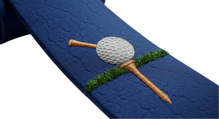 Isolated Golf Ball On Tee Patterned Blue Fabric Tie Background