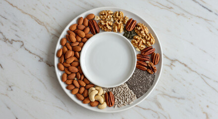 Assorted nuts and seeds on plate