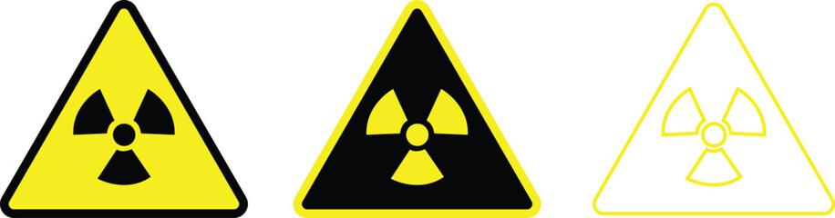 Nuclear power or radioactive icons set. Material danger warning symbols collection. Graphic elements representing hazard or science illustration. Chemical biological vectors. Toxic silhouette signs.