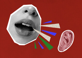 Creative expression through visual art highlighting communication, speech, and listening in an...