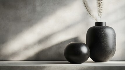 Two empty pots, one small, one long, with cinema lighting and a white background