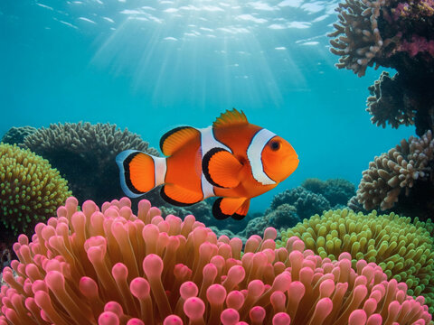 Poisson-clown dans son an&eacute;mone