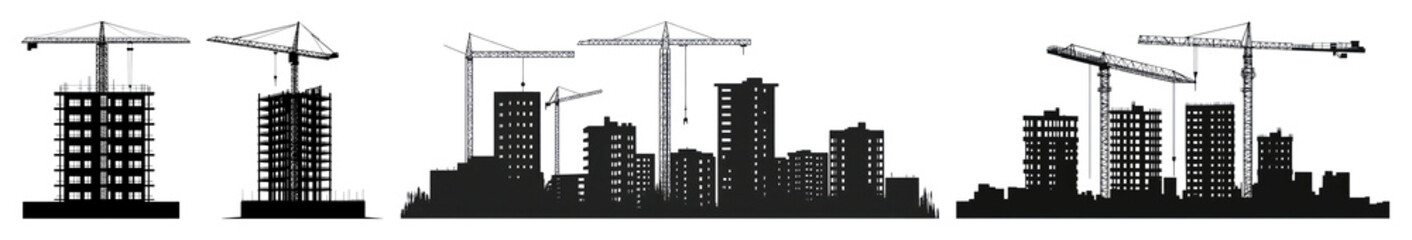 PNG Urban skyline construction silhouettes, element set on transparent background