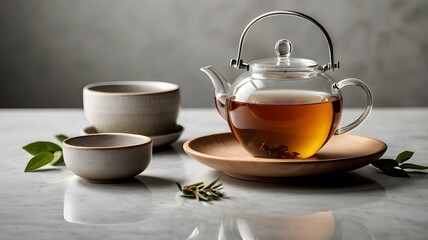 Fototapeta premium Serene Minimalist Tea Set with Natural Light