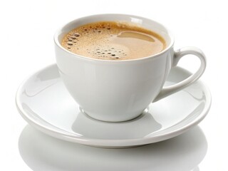 Espresso coffee cup and saucer white graphics isolated on white background