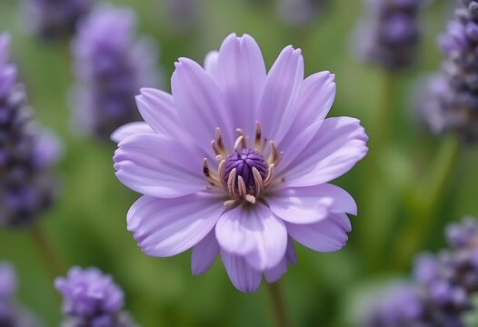 Blooming Purple Flower in Natural Garden Setting Close Up