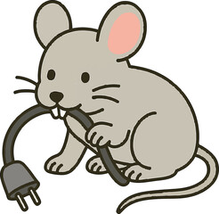 gray mouse eat the cable