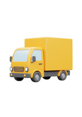 3d Render Yellow Delivery Truck Transporting Cargo on a Clear Background