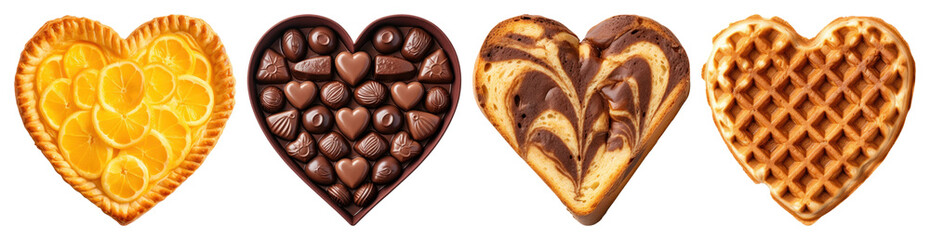 Fototapeta premium PNG Heart-shaped desserts variety, element set on transparent background