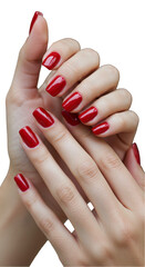 Isolated Hands with Red Manicure Nail Polish Transparent Background