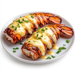 Grilled Lobster Tails with Creamy Sauce and Parsley Garnish
