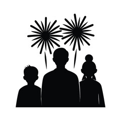 Family Watching Fireworks Celebration Night.
