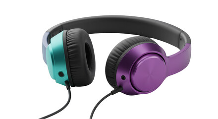 Isolated Headphones in Purple and Cyan on a Transparent Background