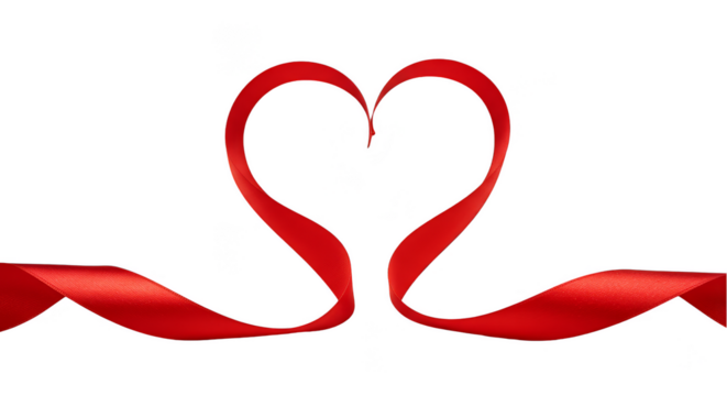 Isolated Heart Decoration Ribbon Red in Transparent Background PNG