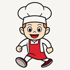 Cartoon Chef Boy Walking with a Smile and Wearing a Red Apron
