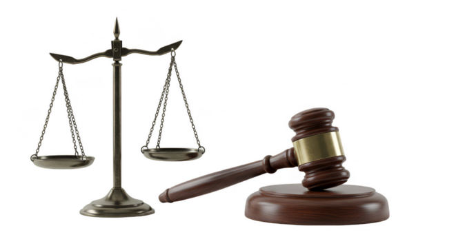 3D Rendered Isolated Justice Scale with Gavel Law in Transparent Background