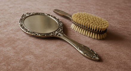 Vintage mirror and hairbrush accessories