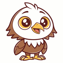 Cute Cartoon Owl Character with Big Eyes Standing on White Background