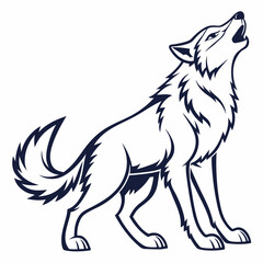 Stylized Howling Wolf Illustration in Dark Blue on a White Background