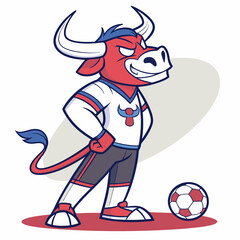 Cartoon Bull Mascot Ready to Play Soccer with a Confident Smirk