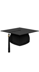 3D Rendering Academic Graduation Cap in Black Isolated on Transparent Background