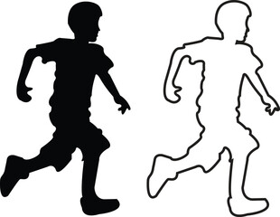 Kid running animation icons set black flat, outline styles. Boy in motion. Collection of running boy vectors. Sprite asset signs. Symbol illustration for app, website design on transparent background.