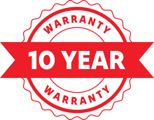 Red and White 10 Year Warranty Badge Illustration - Bold Guarantee Stamp for Product Longevity