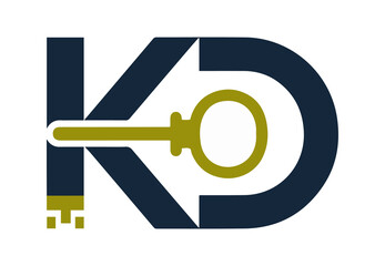 Modern KD Letter Logo with Key Symbol &ndash; Security and Technology Vector Design