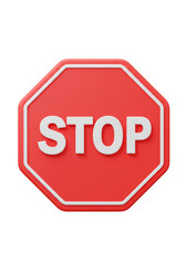 3D Rendering of a Red Octagon Stop Sign on Transparent Background