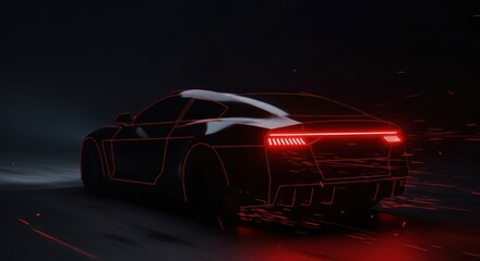Naklejka premium Car with Glowing Red Lines