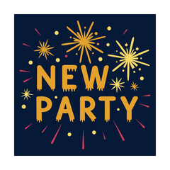 New Year Party Poster with Fireworks and Gold Typography