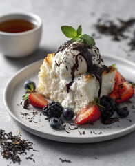 Flying Dessert Scene With Cr?me Horns, Berries, and Whipped Cream Splash