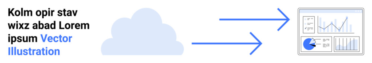 Cloud transferring data to an analytical dashboard with graphs and charts. Ideal for technology, data analysis, cloud computing, business insights, information management, digital solutions, simple