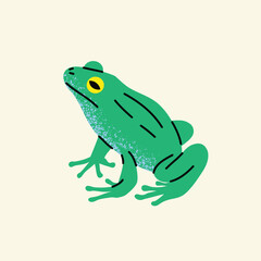 Small green frog icon. Flat trendy cartoon style. Modern hand-drawn vector illustration. Logo, icon, print design.