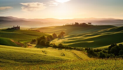 peaceful tuscan countryside retreat with warm sunlight and gentle rolling hills