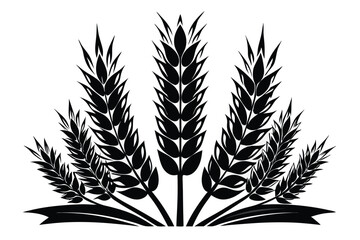 Group of Black Wheat Stalks and Ribbon Emblem Illustration Art Design Graphic