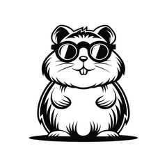 Monochrome Groundhog Standing, Wearing Glasses, Cute Facial Expression