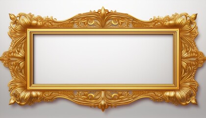 empty gold frame isolated on white background