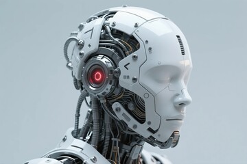 Close - up of robot head with visible mechanical components