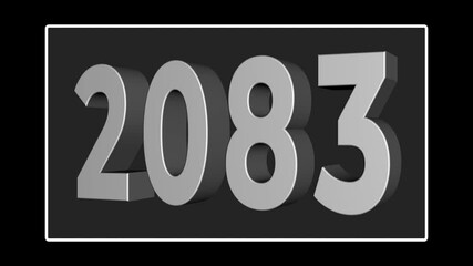 Happy New Year concept on the transparent background. Futuristic Cinematic 3d Animated Text - 2083. High Quality 4K footage 2083 countdown animation. Motion graphics of two thousand Eighty- three.