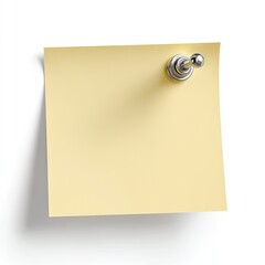 Empty pastel yellow sticky note attached to a surface with a metal pin