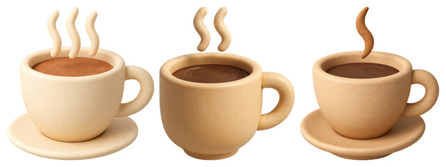 Obraz premium PNG Clay coffee cup art, element set on transparent background