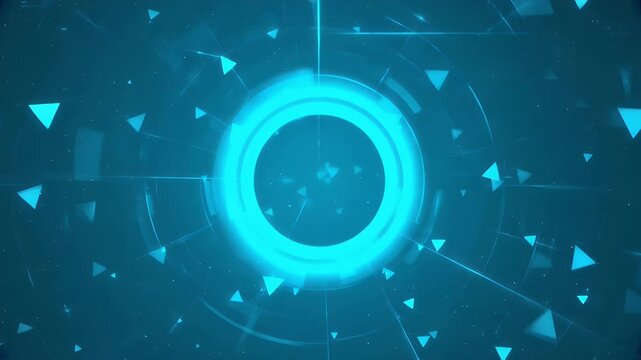 Abstract digital illustration with glowing blue circle and triangular elements