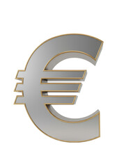 3D Rendering of Silver Euro Symbol on Transparent Background