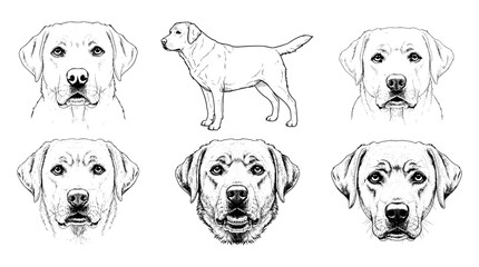 Vector faces of Labrador Retriever outline 