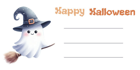 Cute Halloween invitation card design with friendly ghosts, playful 