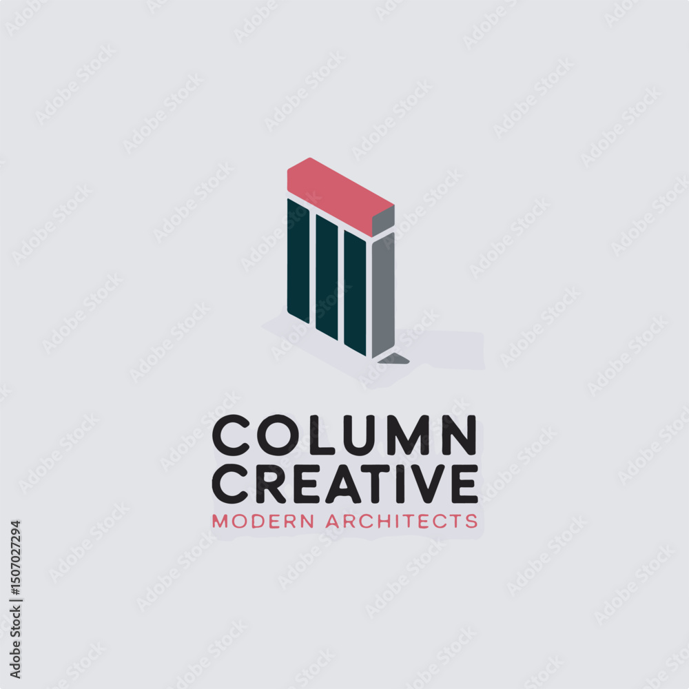 Poster column creative modern architects logo design featuring an isometric column symbol representing arch